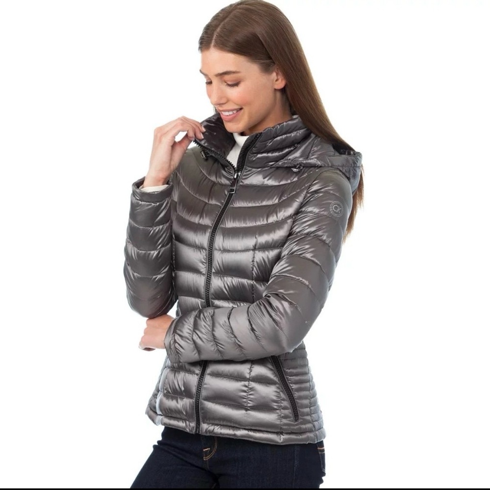 Calvin Klein Metallic Gray Puffer Jacket Packable